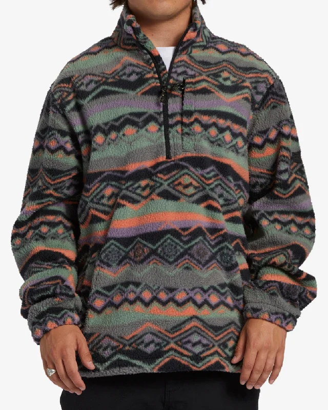Embroidered Letters Boundary Half-Zip Mock Neck Fleece - Grey Violet