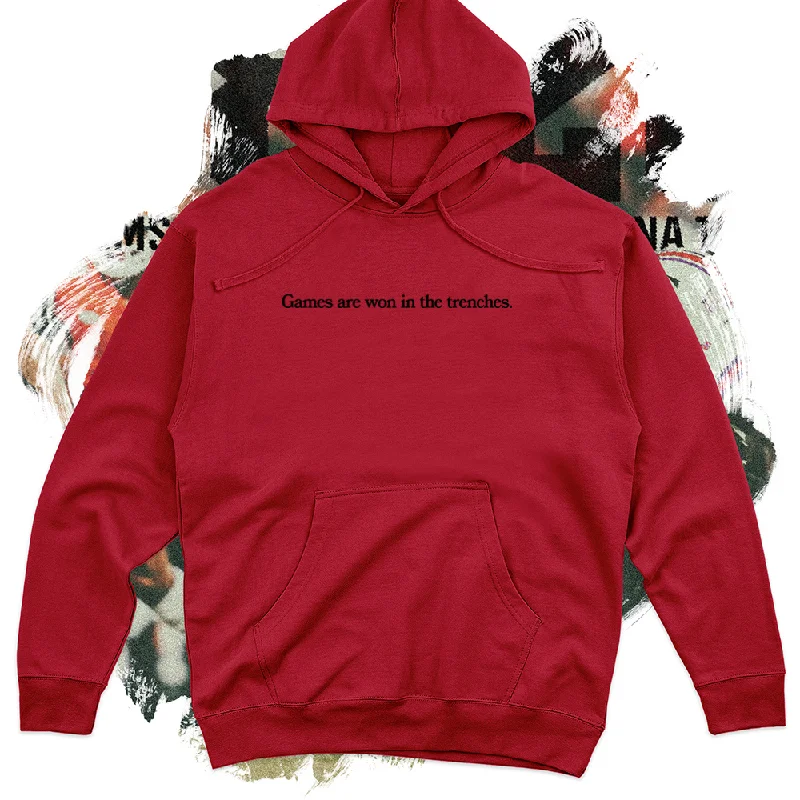 Comfortable Sweaters Games Are Won in the Trenches Black Football Midweight Hoodie