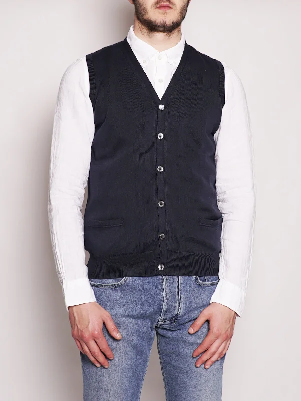 Unique Prints Gilet in Cotone Frosted Blu Navy