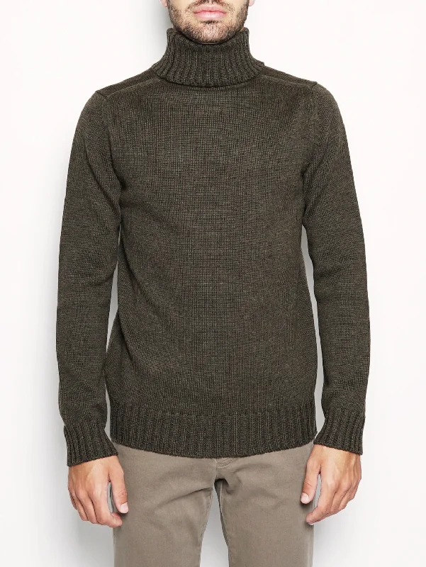 Romantic Temperament Maglione Collo Alto in Lana Verde Militare