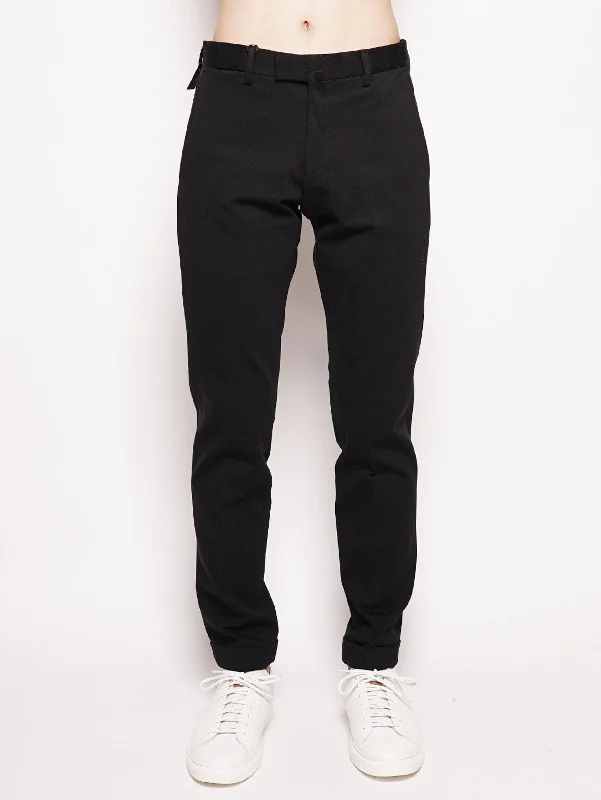 Age-reducing Style Pantalone in Gabardine di Cotone Elasticizzato Nero