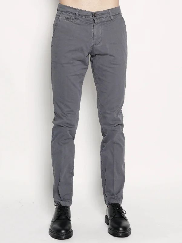 Lace Design Pantaloni in Gabardine di Cotone Grigio