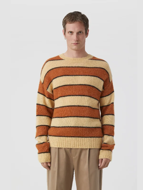Comfortable down Girocollo in Alpaca con Righe Giallo/Arancio