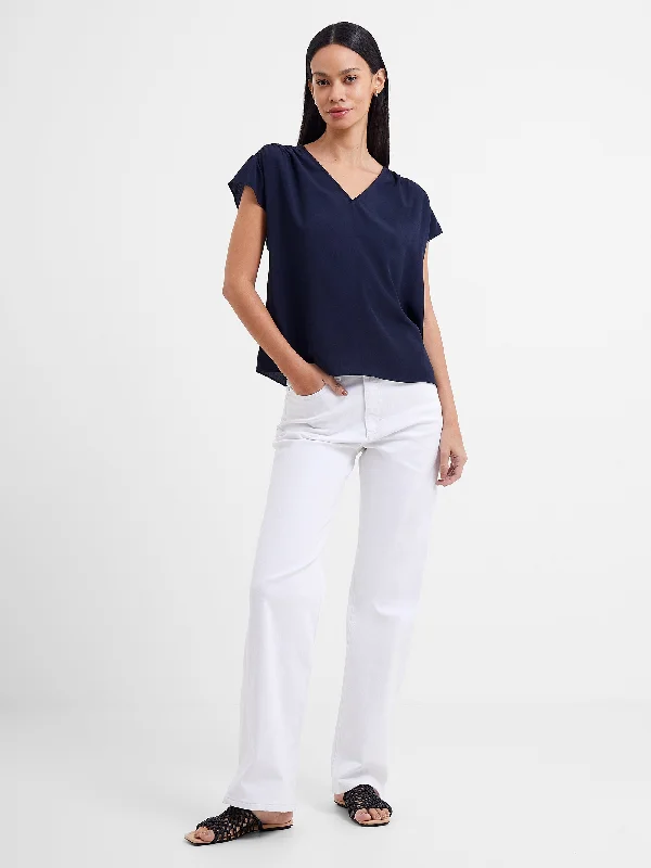 Effortless Comfort Crepe Light Smocked Shoulder V-Neck Top