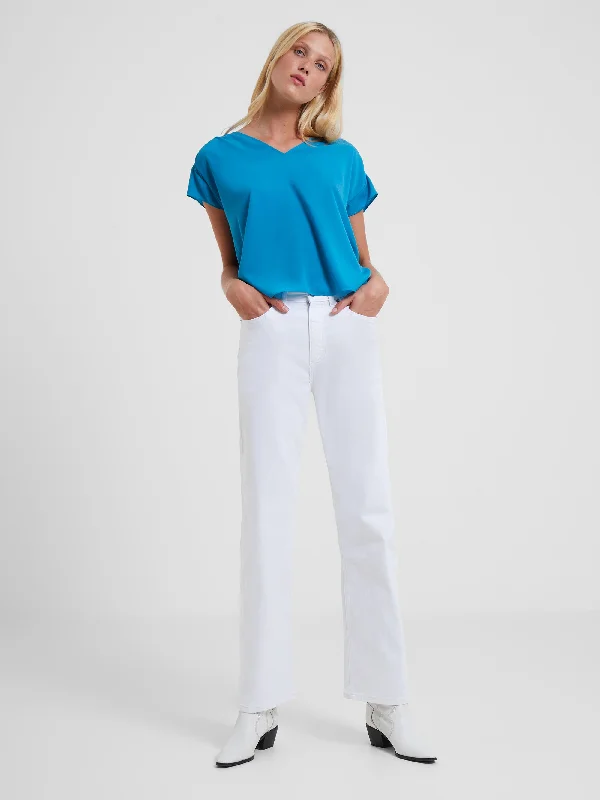 Cozy Fashion Crepe Light Smocked Shoulder V-Neck Top