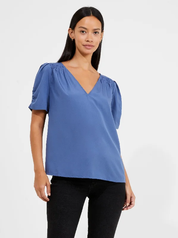 Youthful Vitality Crepe Recycled V Neck Smocked Top