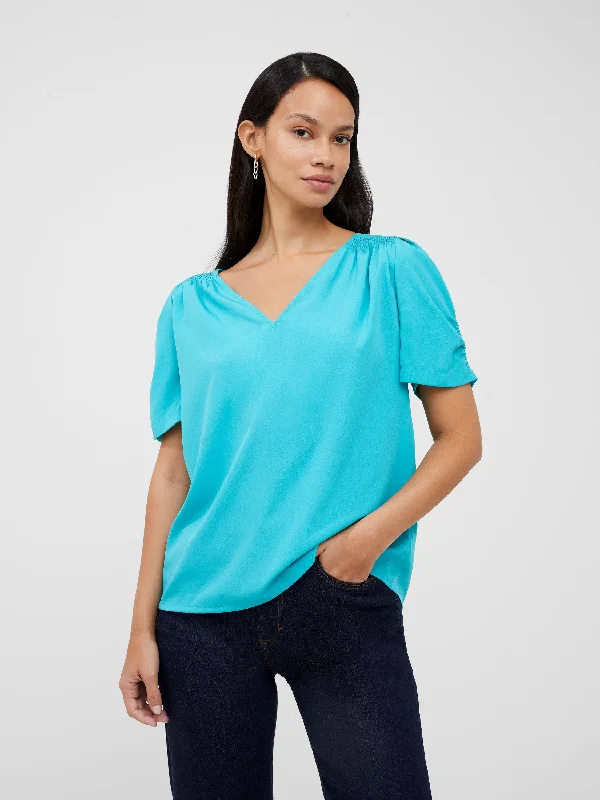 Basic Version Crepe Recycled V Neck Smocked Top