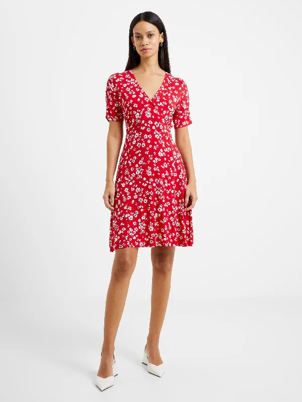 Mid-length Style Floral V-Neck Flippy Dress