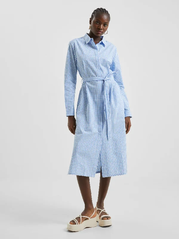 Sporty Elegance Gingham Button-Through Shirt Dress