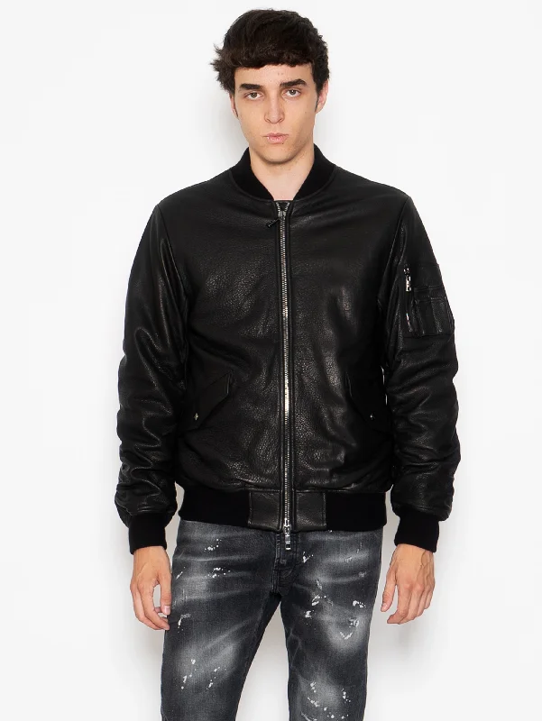 Windbreaker fashion Bomber in Pelle Nero