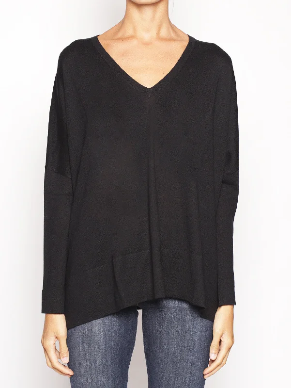 Relaxed Fit Maglia con Scollo a V Nero