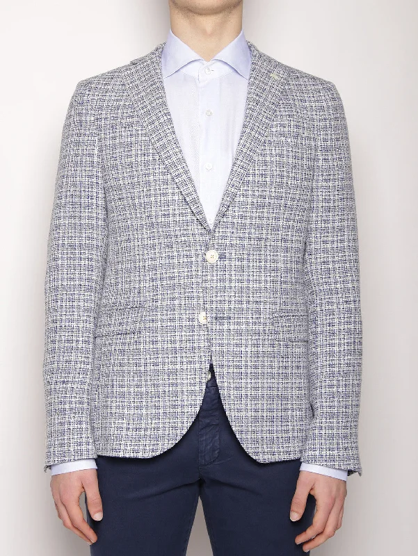 Fashionable Items Giacca in stuoia micro check 2232G2069 173142 Bianco/Celeste