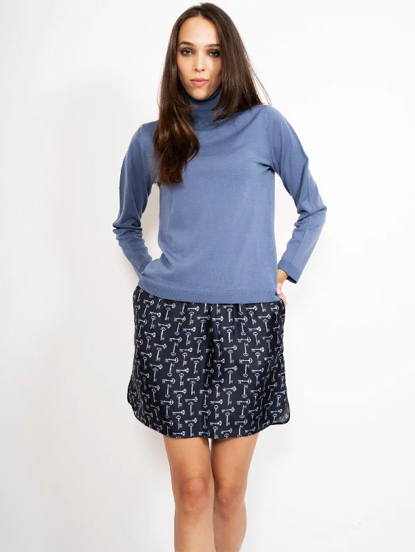 Casual Fit Maglia in Lana Fine con Collo Alto Avio
