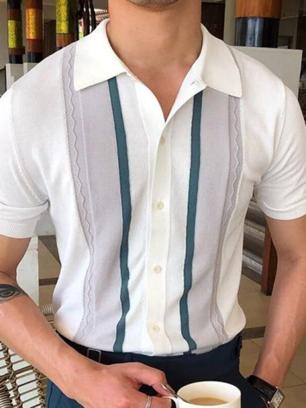Fashionable Comfort Men's Knitted Striped Polo Shirt
