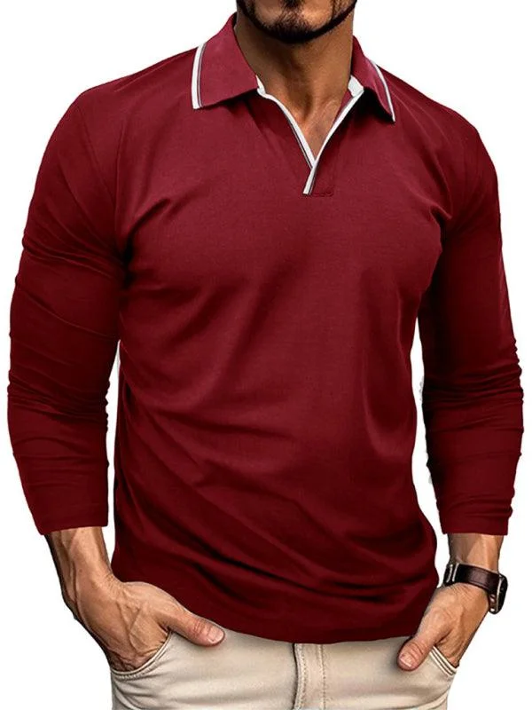 Elegant Casuals Men's Long-Sleeved V-Neck Lapel Polo Shirt
