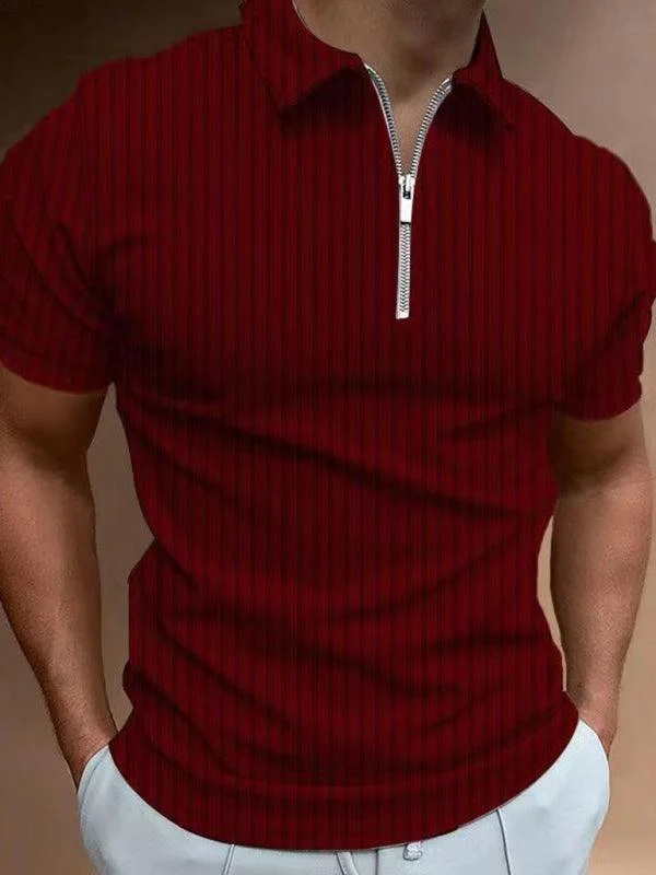 Elegant Dressing Men's Zipper Striped Short-Sleeved Polo Shirt