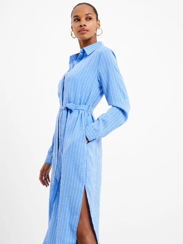 Soft Relaxation Wear Pinstripe Button Through Shirt Dress