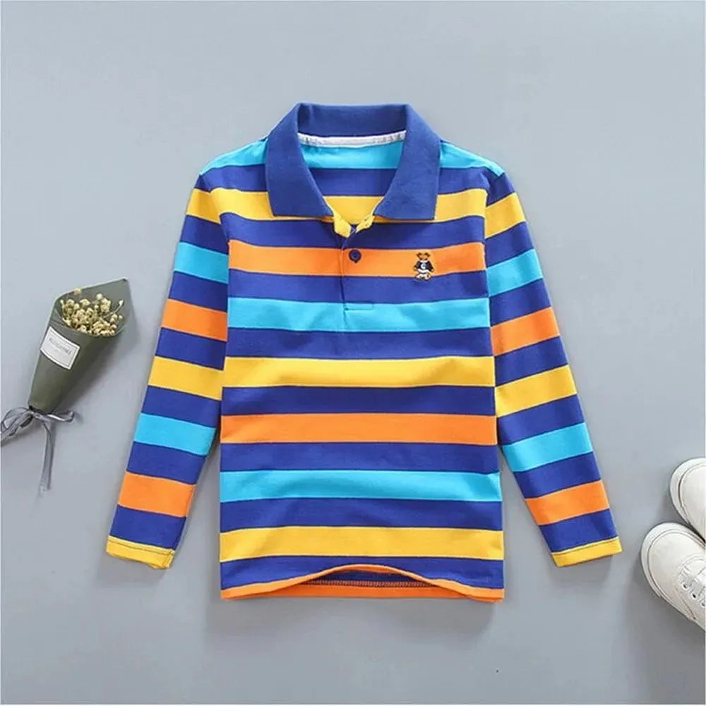 Breathable Comfort Striped Polyester Polo Shirt for Kids