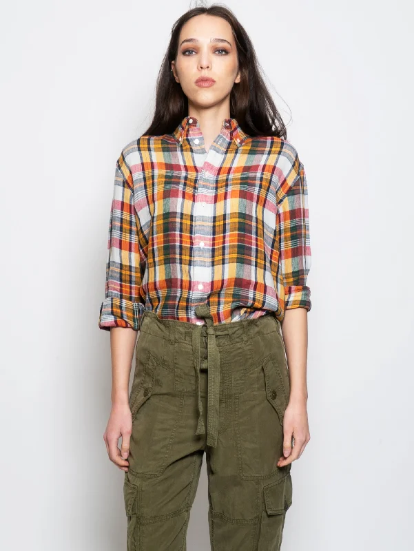 Urban Style Camicia in Lino a Quadri Scozzese Multicolore