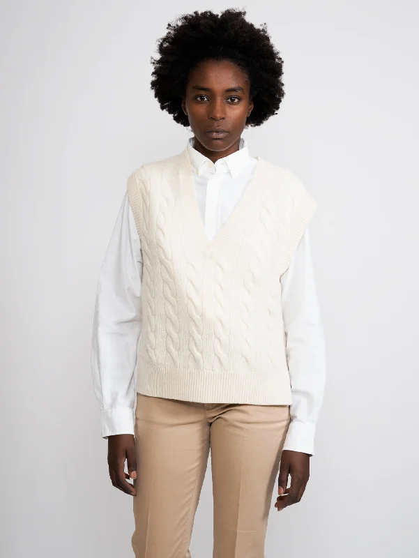 Relaxed Fit Wear Gilet a Trecce Scollo a V Bianco