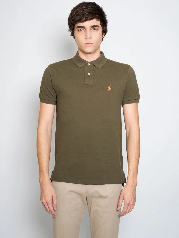 Comfortable And Simple Polo in Piquet Slim Fit Verde Militare