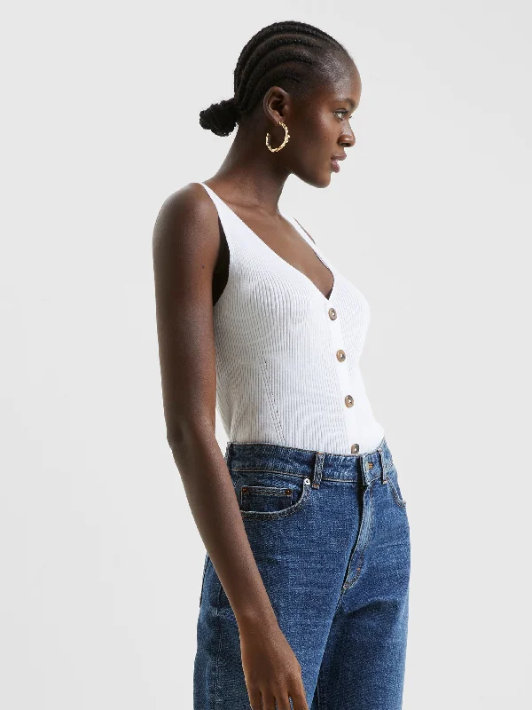 Simple Solid Color Ribbed Button Through Vest