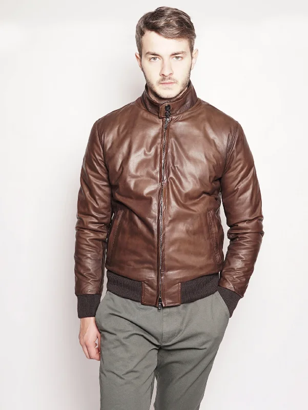 British Style Bomber in pelle e piumino reversibile Marrone