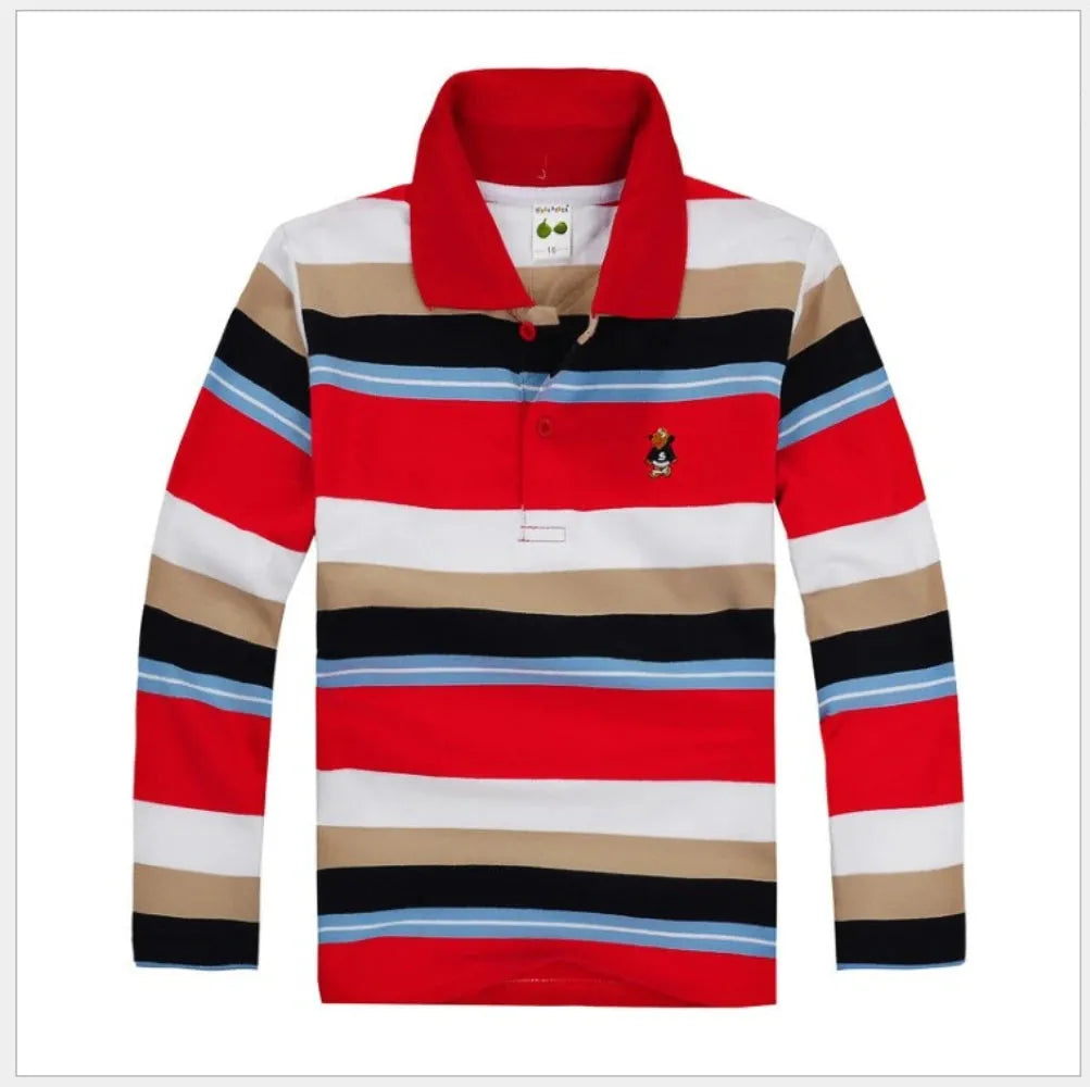 Layered Style Striped Long Sleeve Polo Shirt for Kids