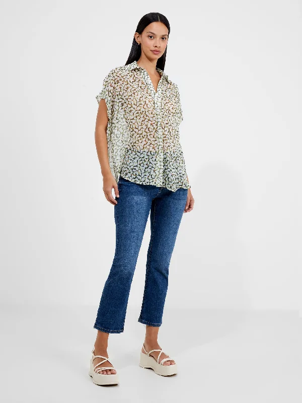 Light Dressing Vee Collar Print Popover Shirt