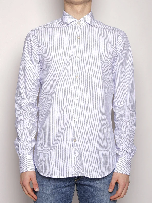 Modernism Camicia con Micro Righe e Pois Bianco/Azzurro