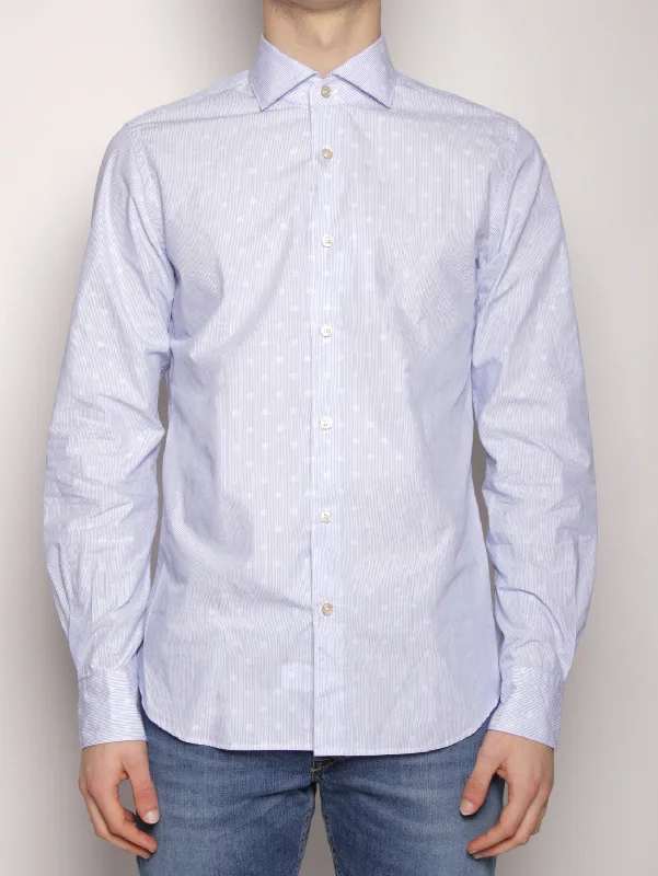 High-end Wear Camicia con Micro Righe e Pois Bianco/celeste