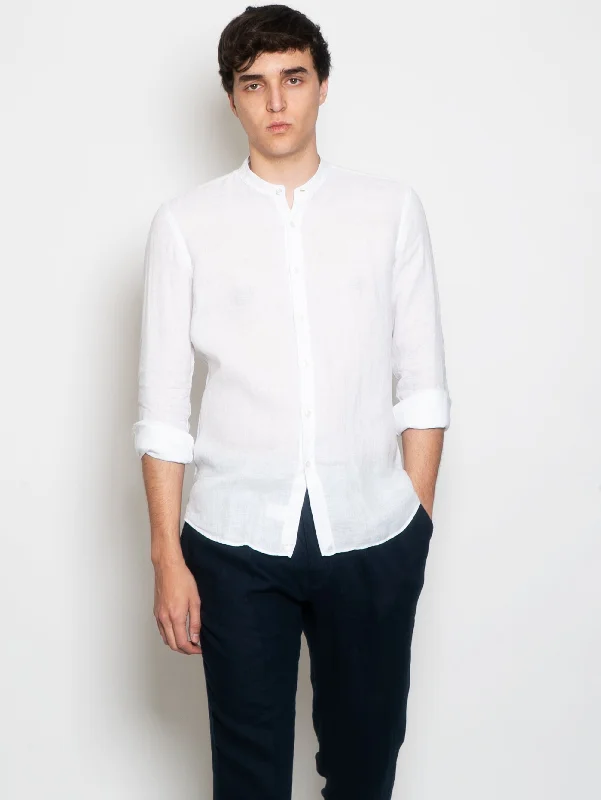Relaxed And Casual Camicia Coreana in Lino  Bianco