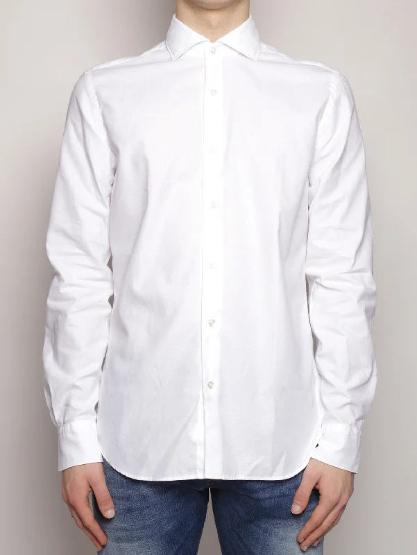 Luxury Classic Camicia in Cotone Garzato Bianco