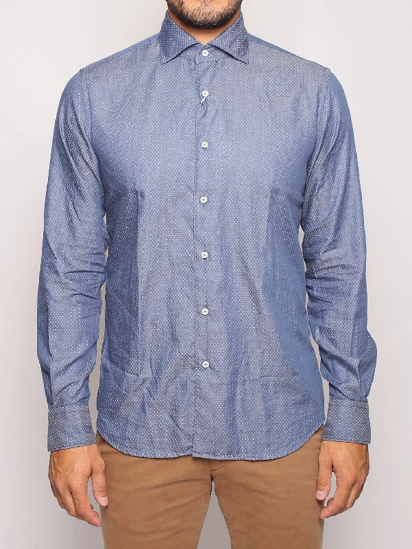 Comfort Fit Camicia in Cotone Operato Navy