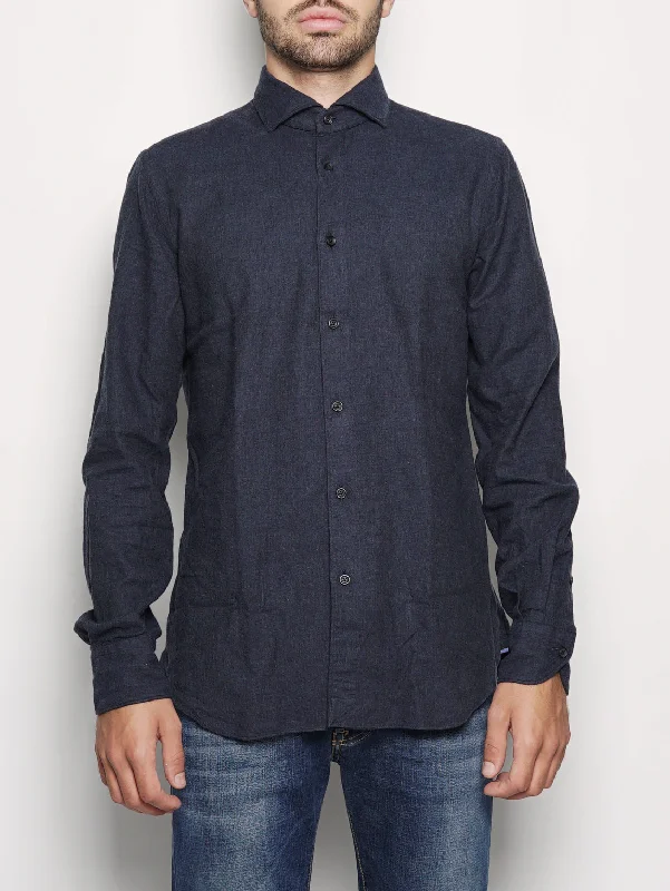 Retro Prints Camicia in Flanella di Cotone Blu