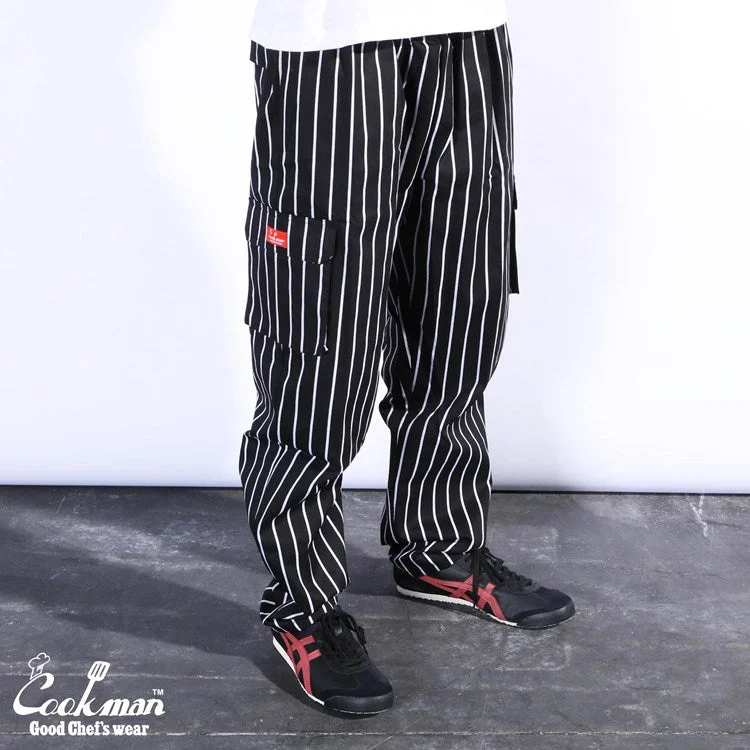 High-end Customization Cookman Chef Pants Cargo - Stripe : Black