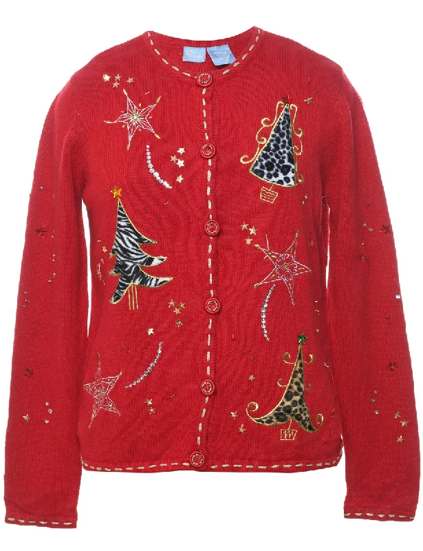 High-quality Fabrics Christmas Tree Design Cardigan - M