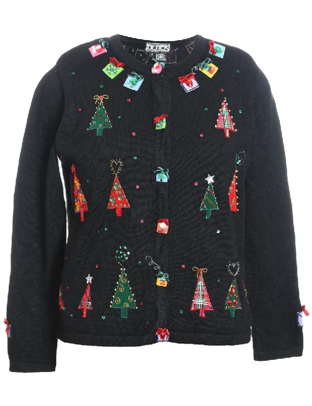 Relaxed And Casual Christmas Tree Design Cardigan - S