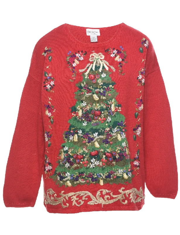 Simple Style Christmas Tree Design Jumper - L
