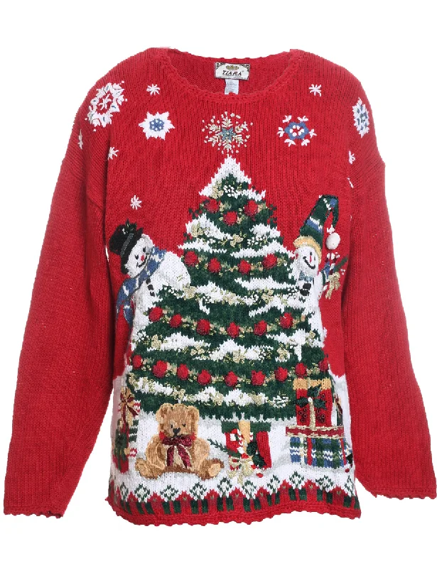 Denim Design Christmas Tree Design Jumper - L