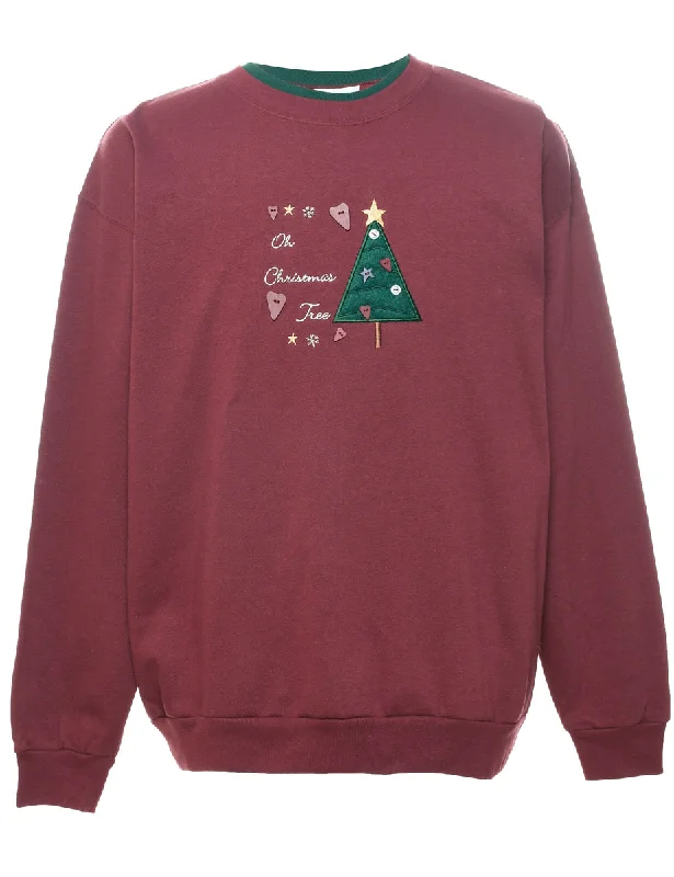 French Retro Christmas Tree Design Sweatshirt - L
