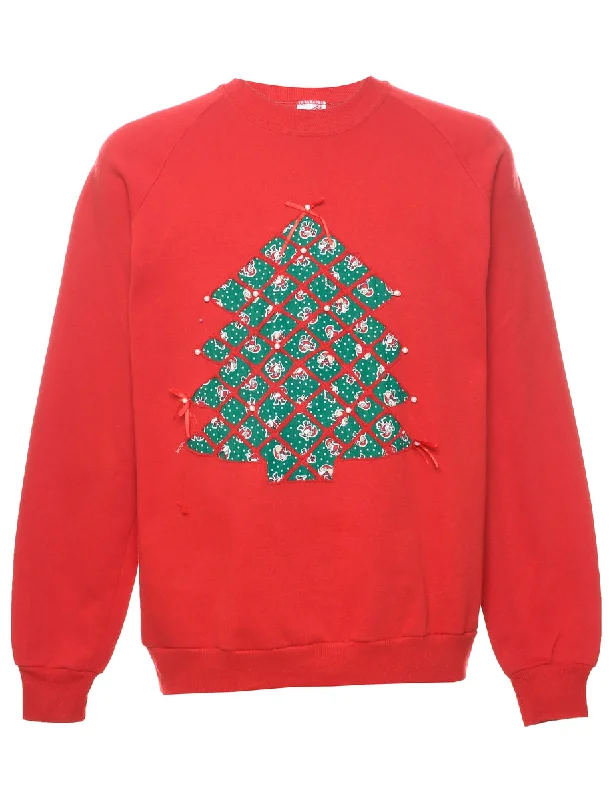 Slim Fit Christmas Tree Design Sweatshirt - XL