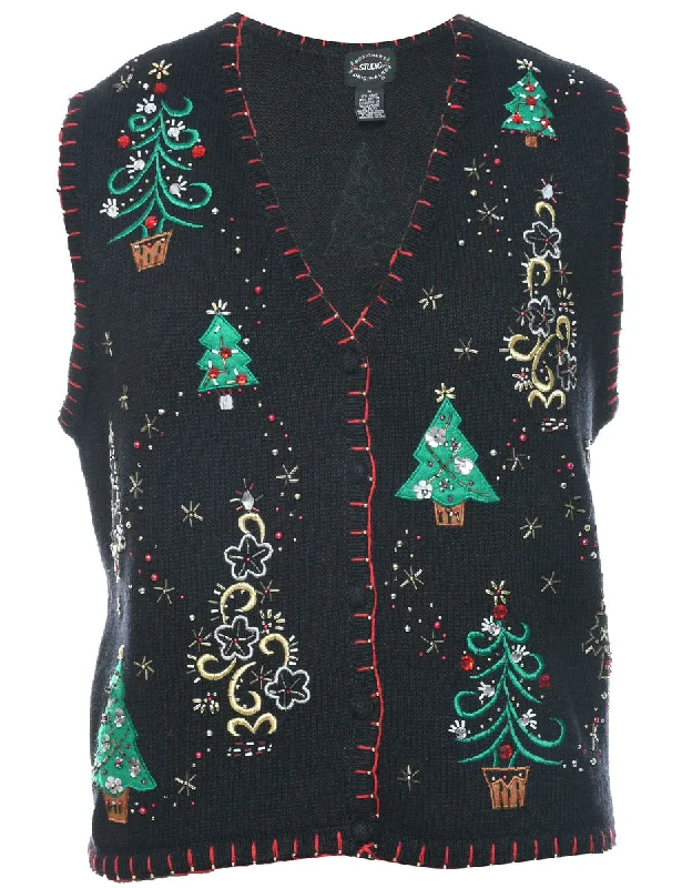 Girl Style Christmas Tree Design Vest - M