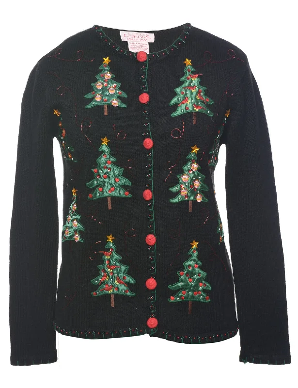 Minimalism Christmas Tree Print Cardigan - S