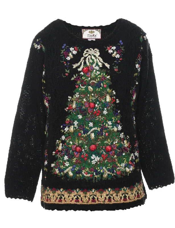 Elegant Temperament Christmas Tree Print Jumper - S