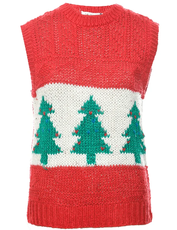 Youthful Street Fashion Christmas Tree Print Vest - M