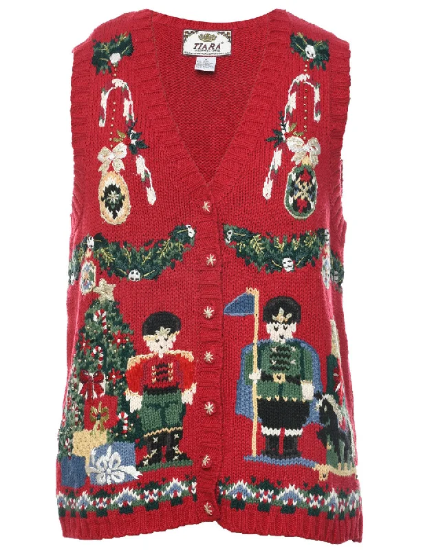 Sports And Leisure Christmas Tree Print Vest - M