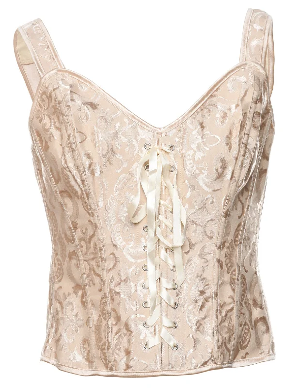 Fashion Must-have Classic Beige Metallic Jacquard Bustier  - M