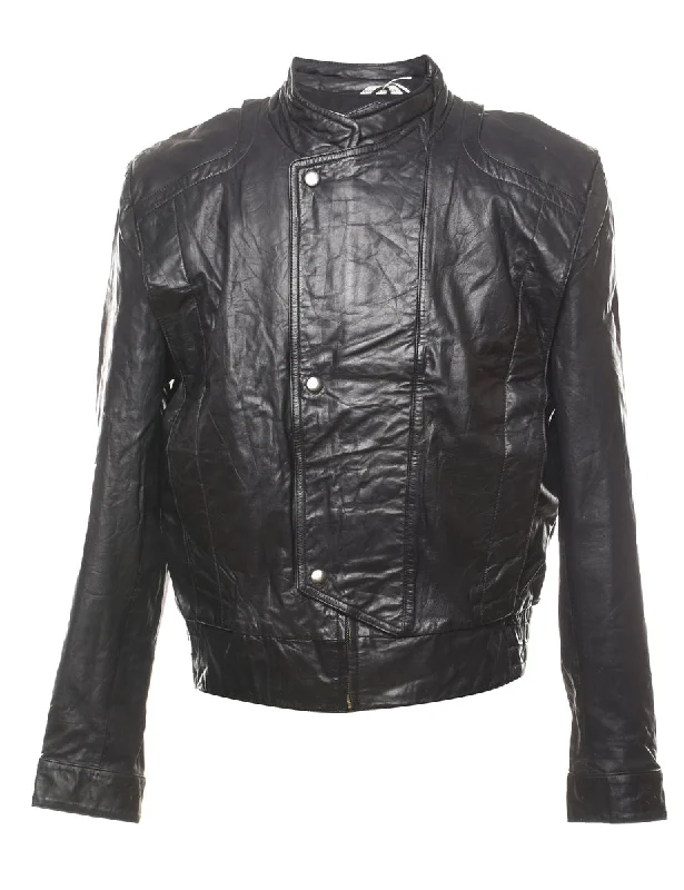 Fresh And Capable Classic Black Leather Jacket - L