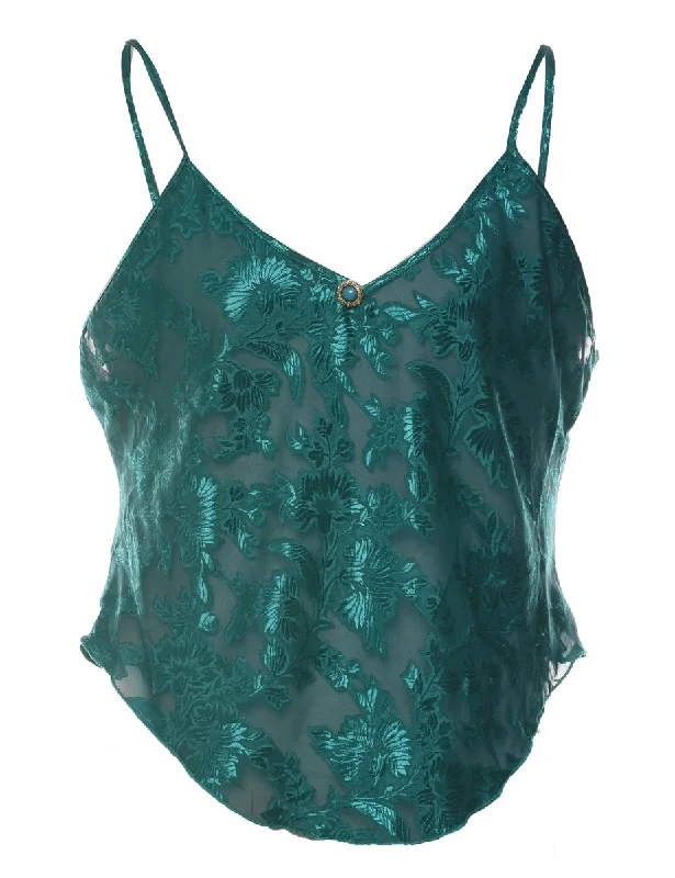 Breathable Design Classic Green Sheer Patterned Camisole - M